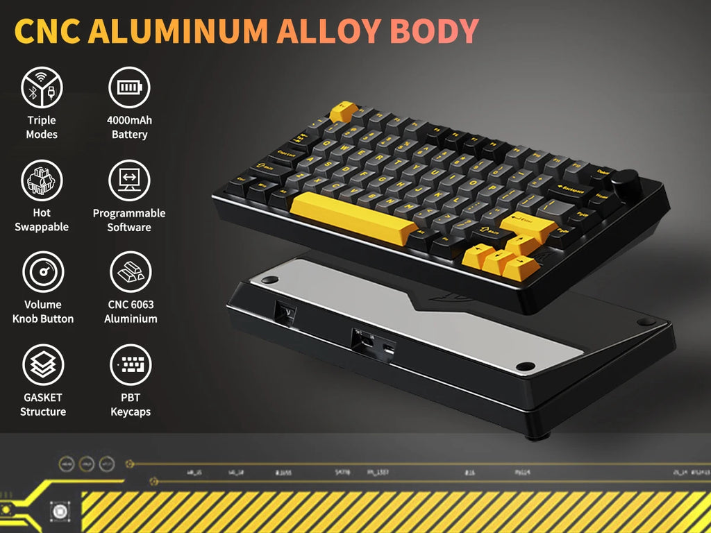 ATTACK SHARK X86 75% Aluminum CNC Wireless Mechanical Gaming Keyboard with Volume Knob,82 Key Gasket Hot Swappable RGB Custom Keyboard,PBT Keycaps,BT/2.4GHz/USB-C for Mac/Win-Starshine Black