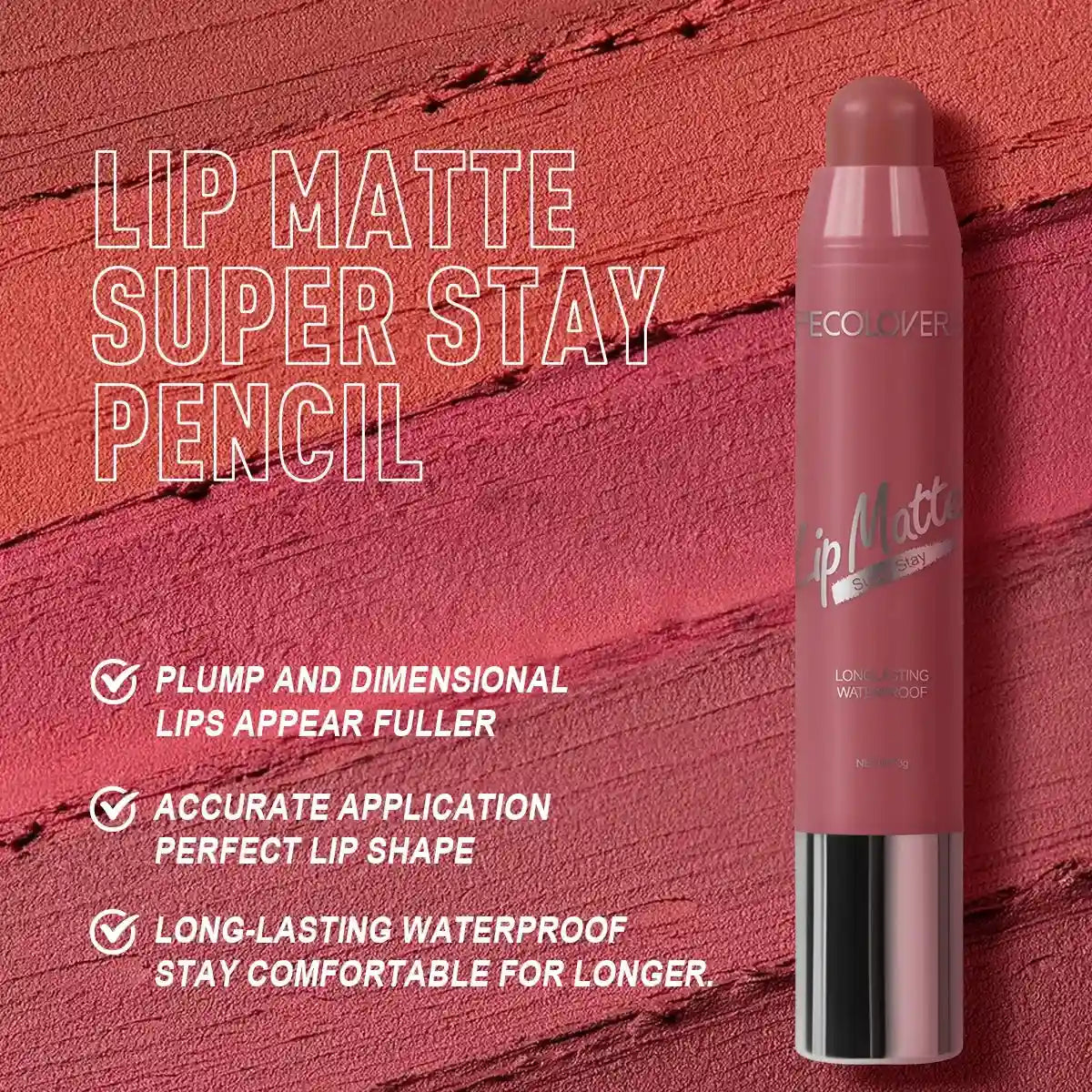 Velvet matte lipstick pencil in nude apricot, waterproof and long-lasting non-stick lip makeup for a fuller pout.