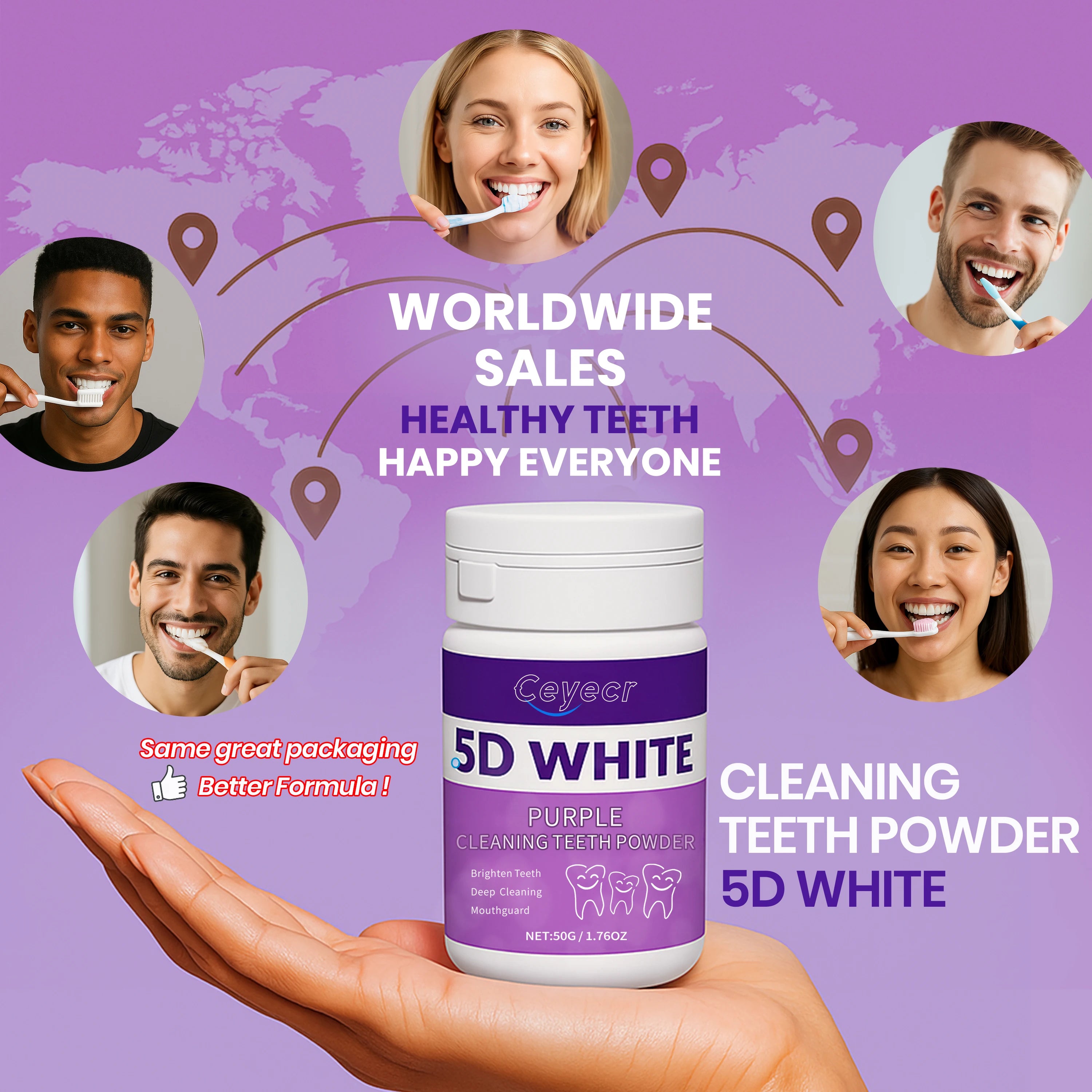 Tidesmit purple teeth whitening powder with natural formula and ice mint flavor for sensitive gums, 50g travel size