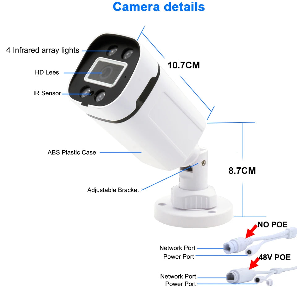 4K POE IP Camera Audio Outdoor 8MP 4MP POE/NOT POE H.265 Onvif Bullet CCTV Home 5MP Color Night Vision Security Camera