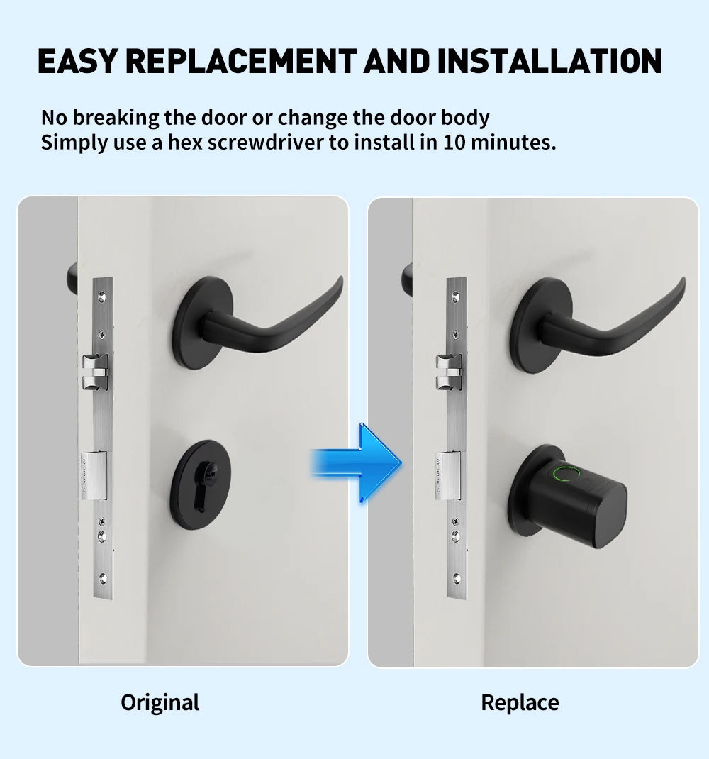 V1 Pro+ Version Adjustable TUYA APP Smart Life Fingerprint Password Digital RFID Card Cylinder Smart Door Lock for Home