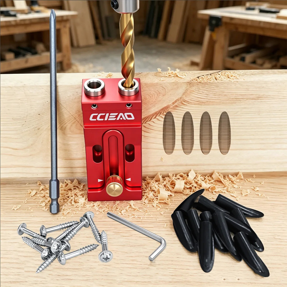 Aluminum Alloy Pocket Hole Jig Kit, Woodworking Oblique Hole Locator with 9mm Drill Bit, Adjustable Pocket Hole Carpentry Tool