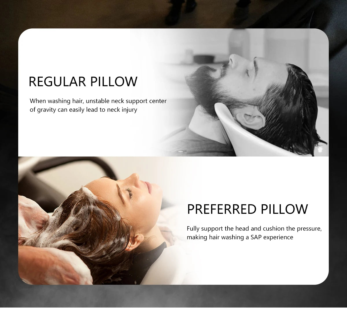 Silicone Shampoo Bowl Neck Rest Pillow - Ergonomic Salon Cushion Black Massage Chairs Tidesmit