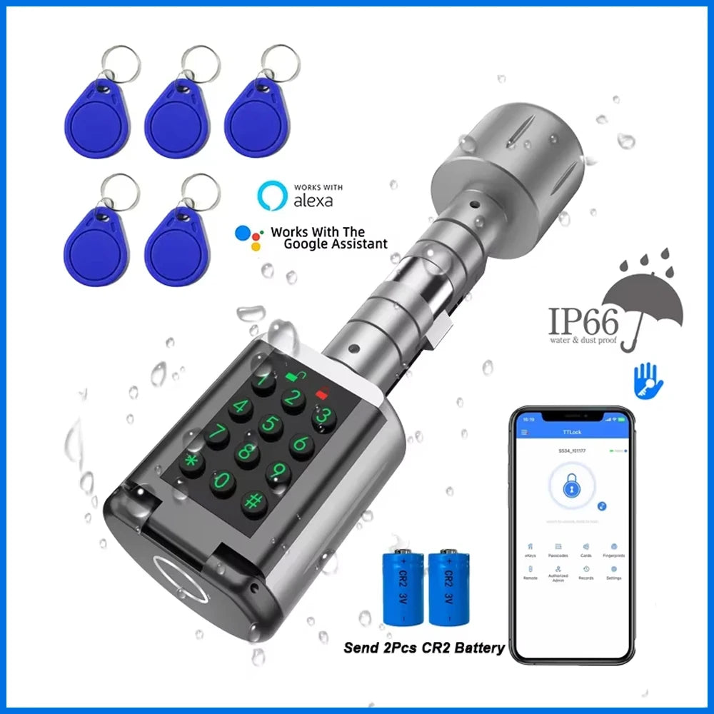Biometric Fingerprint Door Lock with TTLock IP66 Waterproof Keyless Entry Smart Lock (Fingerprnt/IC Card/APP) High Security