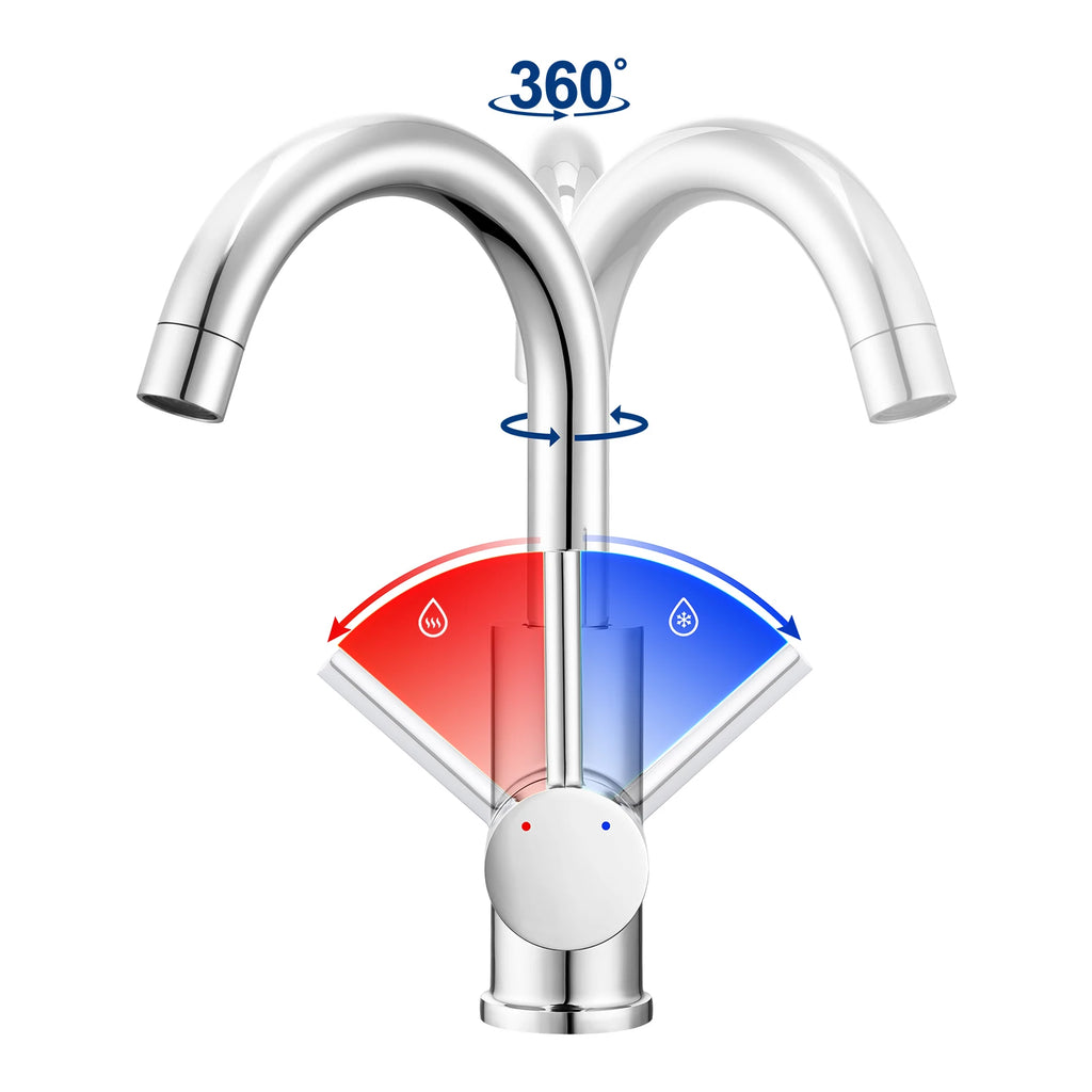 Low-pressure mixer tap – single-handle bathroom mixer tap with a top spout (187 mm) – 360° swivel – for washbasins and small kitchens