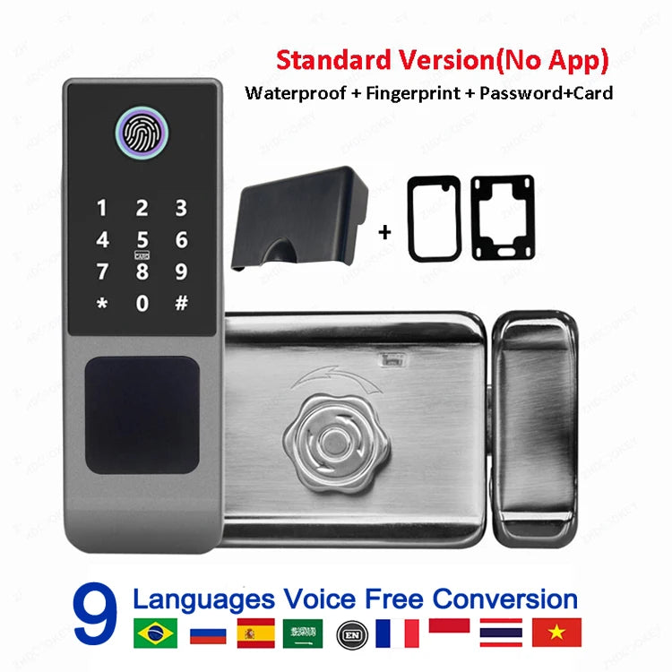 Tuya WiFi Double Side Fingerprint Door Lock IP66 Waterproof Passcode RFID Card Remote App Smart Lock For Outdoor Courtyard Gate