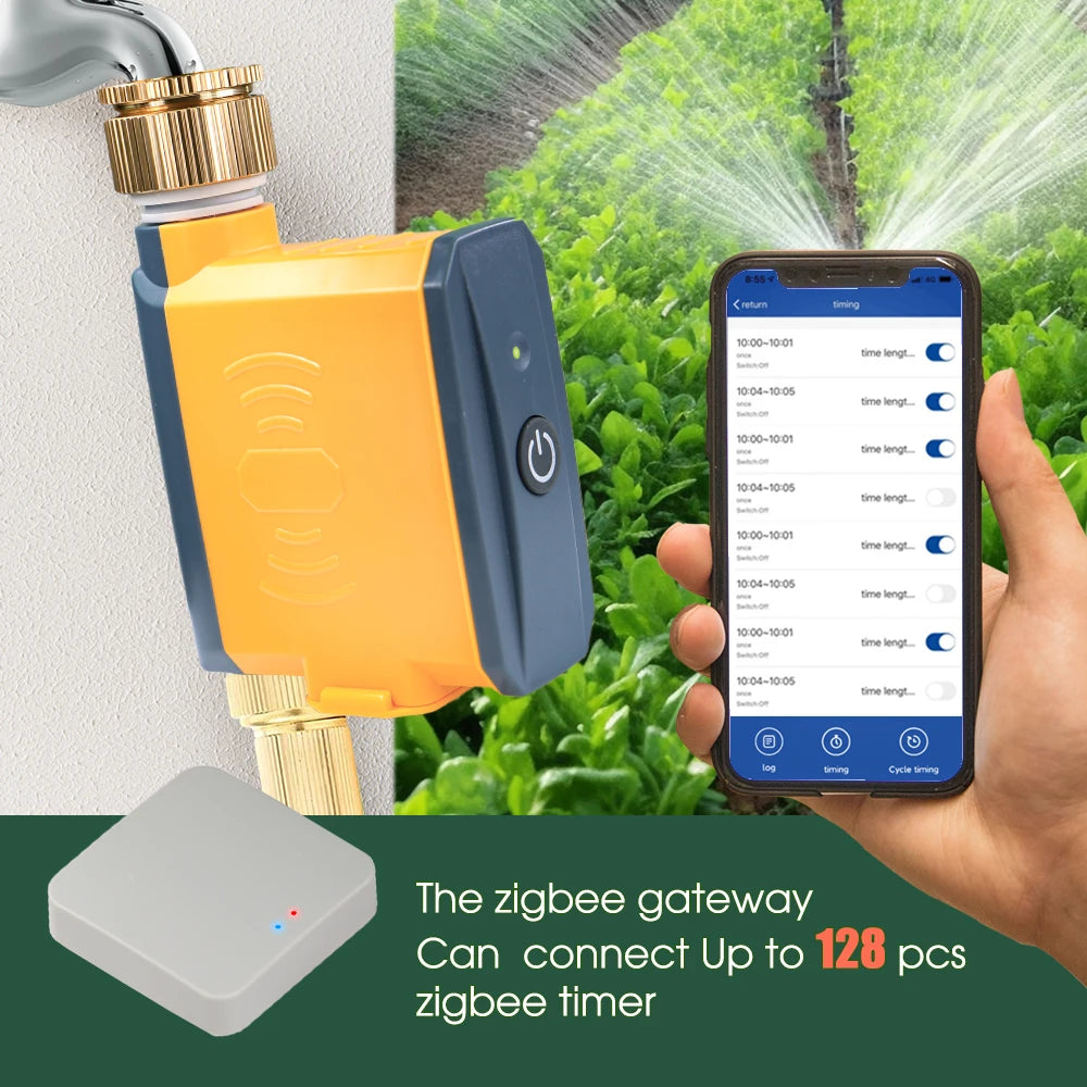 Zigbee irrigation timer controller with gateway box and smartphone app control screen