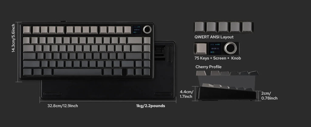 EPOMAKER X AULA F75 MAX Compact 75% ANSI Layout Wired/Bluetooth/2.4GHz Wireless Mechanical Keyboard with TFT Screen and a Knob