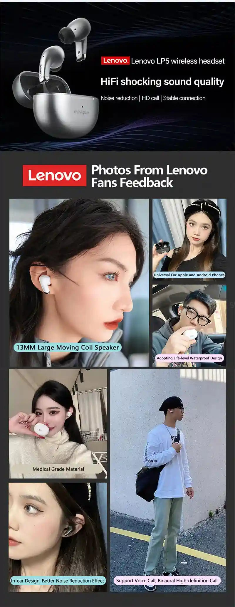 Lenovo LP5 Pro Wireless Earbuds - Low Latency Gaming Headset Tidesmit