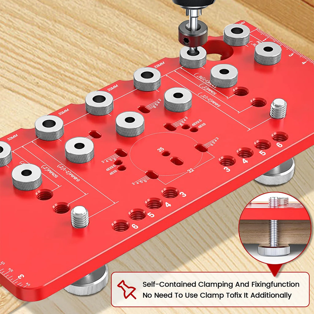 Shelf Pin Jig and Hinge Jig Two-in-One, Self-contained Clamping Function All Metal Shelf Pin Drilling Jig with 1/4" and 5mm Dril