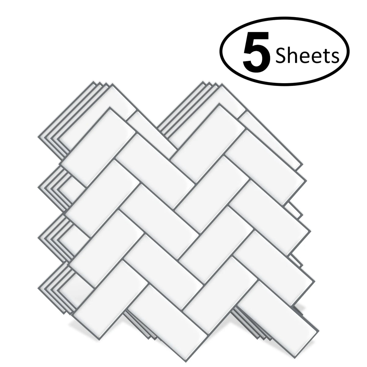 Light gray herringbone peel-and-stick backsplash tile sheets, 5-sheet pack
