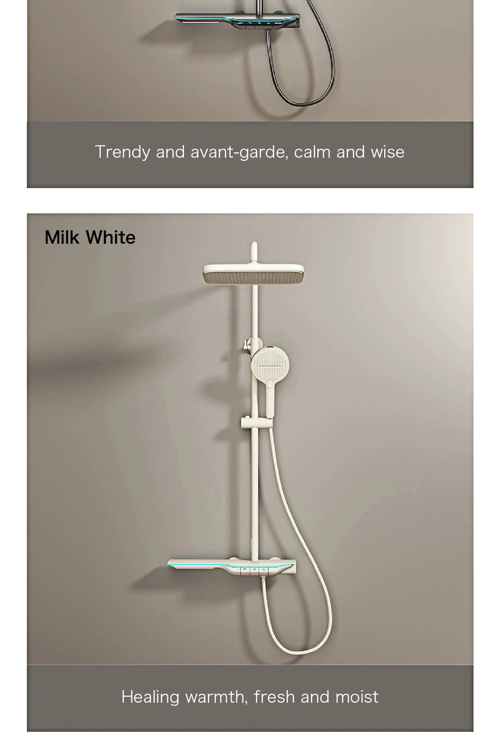 Luxury Brass Gun Gray Shower System Intelligent LED Digital Display Constant Temperature Design, Dual Control Bathroom Faucet