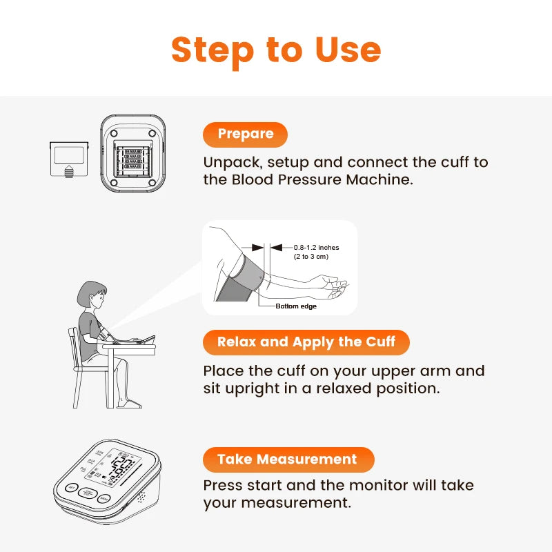 Sinocare Blood Pressure Monitor Digital Sphygmomanometer Automatic Tensiometer Tonometer Home Medical Use Heart Rate Pulse Meter