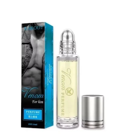 Venom Eau de Parfum roll-on for men. Long-lasting scent in a sleek 11ml glass bottle with silver cap and gift box.
