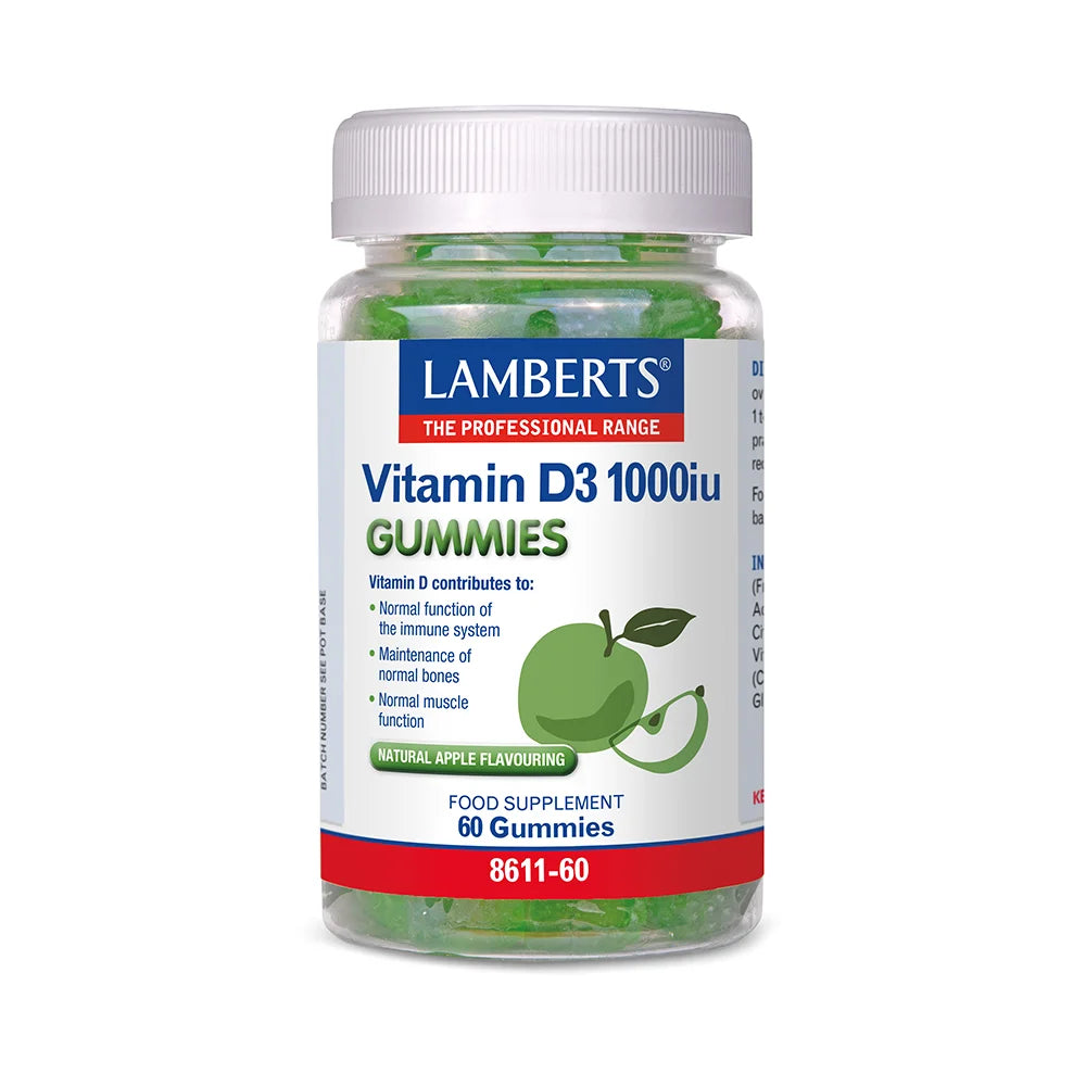 Lamberts Vitamin D3 1000iu Gummies - Suitable for Vegetarians - Immune & Bone Support - Sugar Free - 60 Gummies