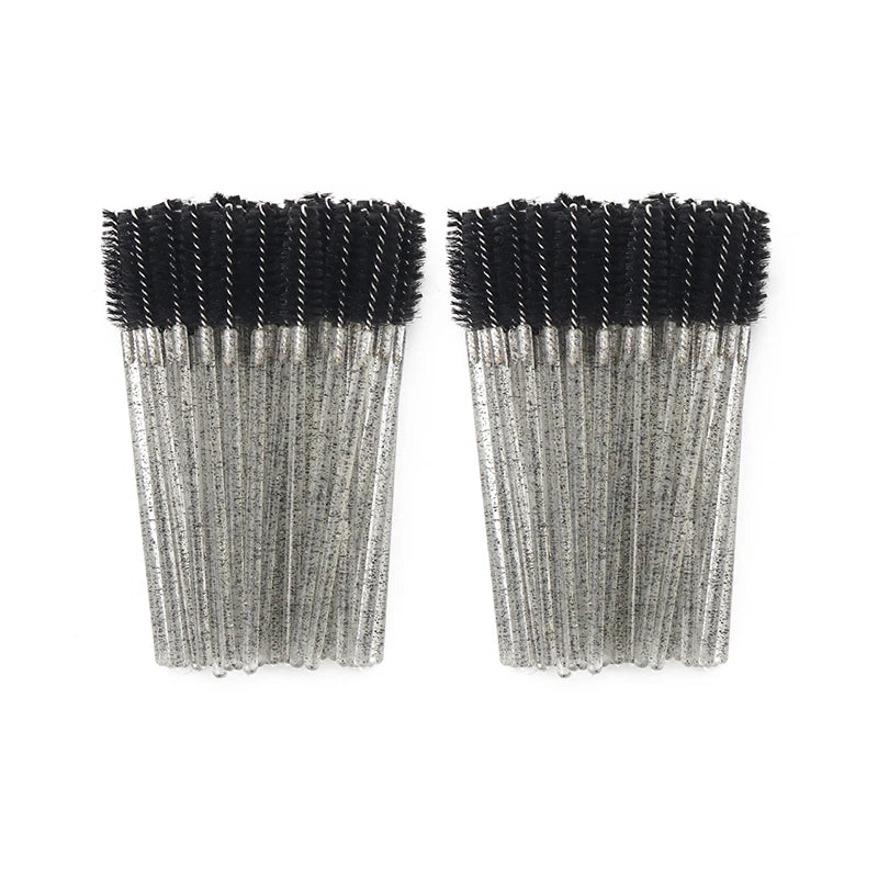 Disposable Eyelash Brushes for Extensions - Premium Soft Crystal Wands False Eyelashes 100pcs Clear Black Tidesmit