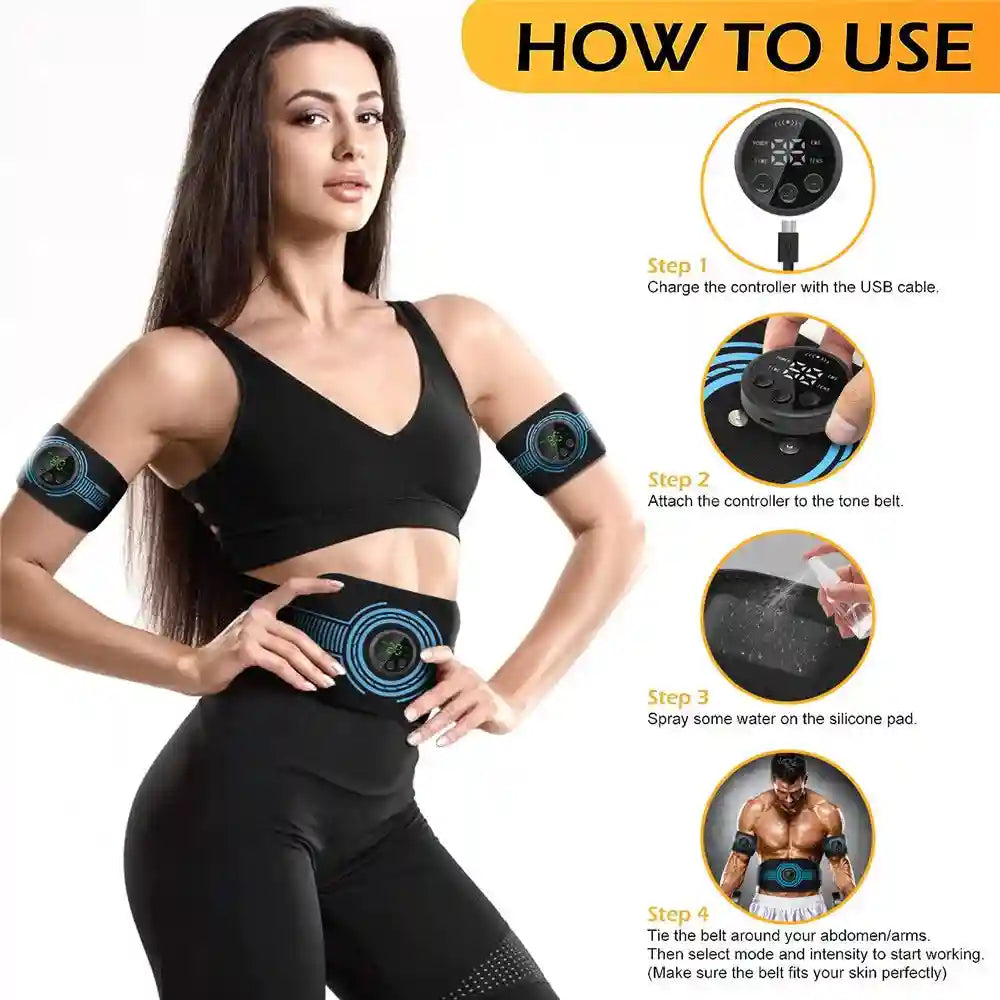 EMS Muscle Stimulator Belt | Rechargeable Electric Abdominal Trainer Massage Roller Tidesmit