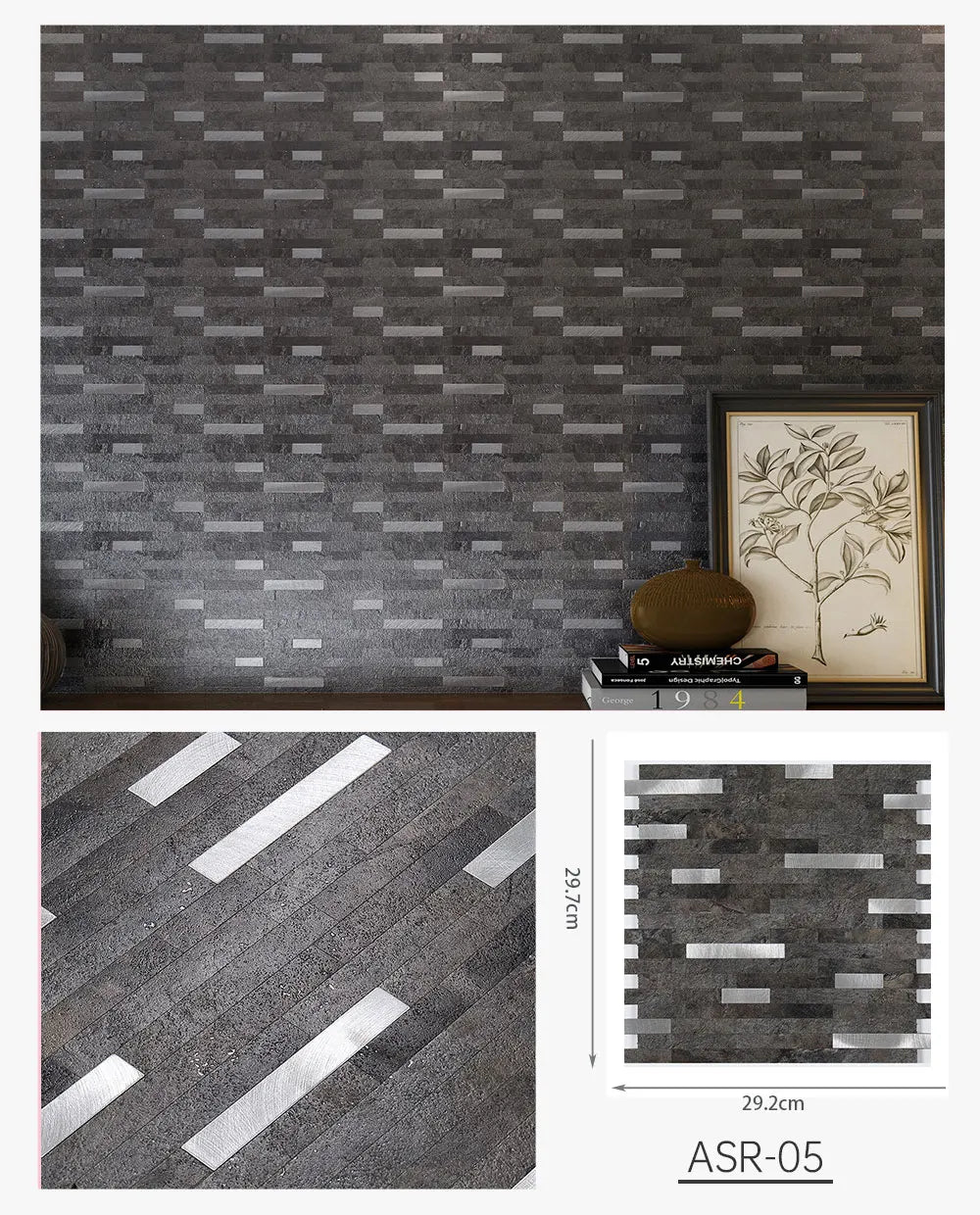 Peel and Stick Backsplash, PVC Mixed Metal Self Adhesive Wall Tiles, Stick on Backsplash Tiles for Kitchen Bathroom