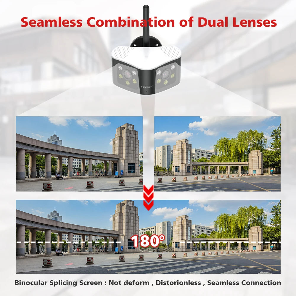 BOAVISION Outdoor 4K 8MP 180° Ultra Wide View Angle Panoramic WIFI Dual Lens Fixed IP Camera AI Human Detection Security Cam