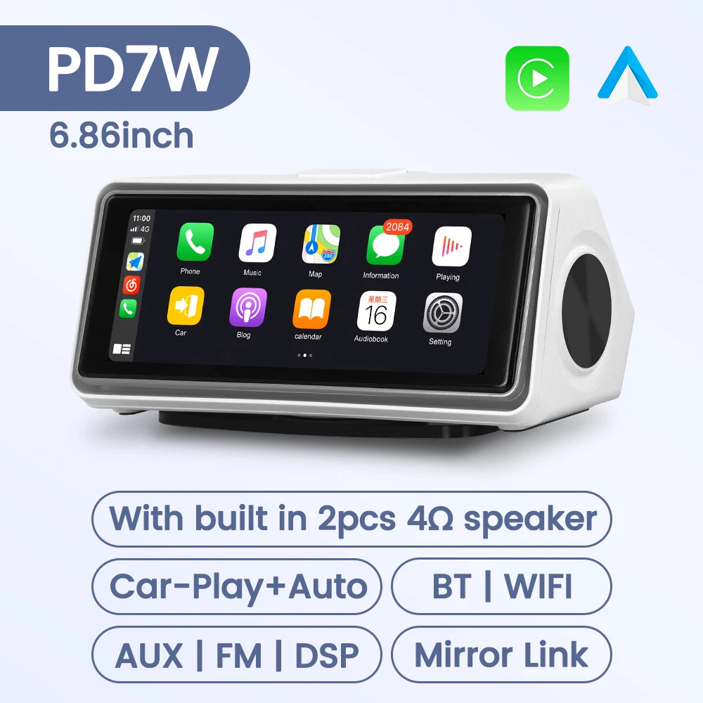 6.86'' Center Intelligent Touch Screen Mirror Car Multimedia Radio Chained Threadless Carpet Car-play Android Auto BT FM Speaker