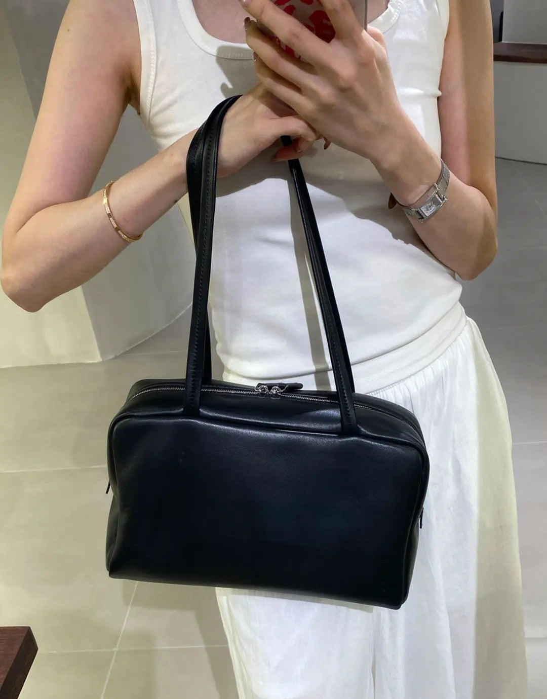 New  sheepskin bowling bag for autumn and winter 2025, high-quality long handled shoulder bag, sheepskin handbag