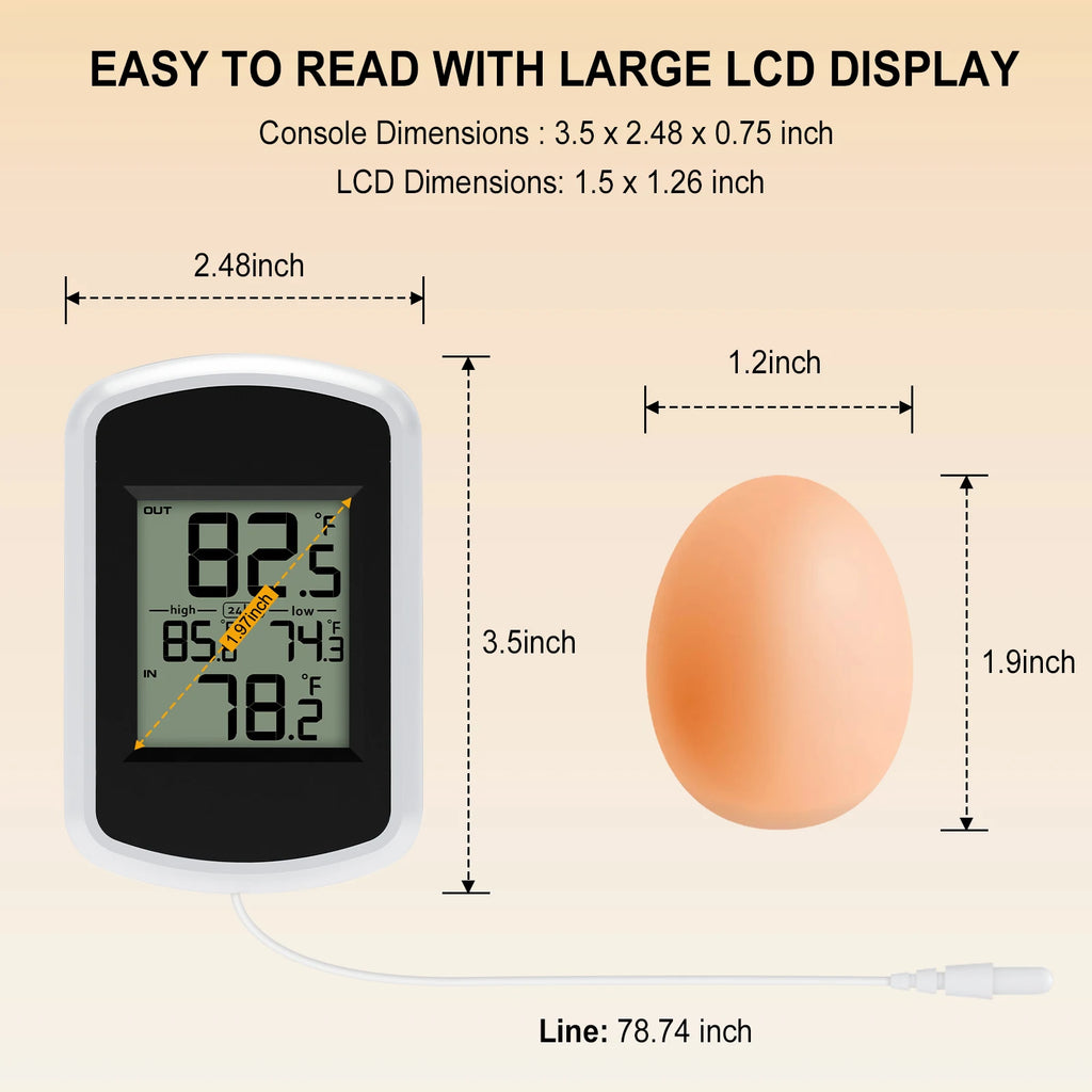 Wired Digital Thermometer Waterproof Indoor Outdoor Temperature Monitor with Min/Max Record 2m Line Probe Sensor for Home Room