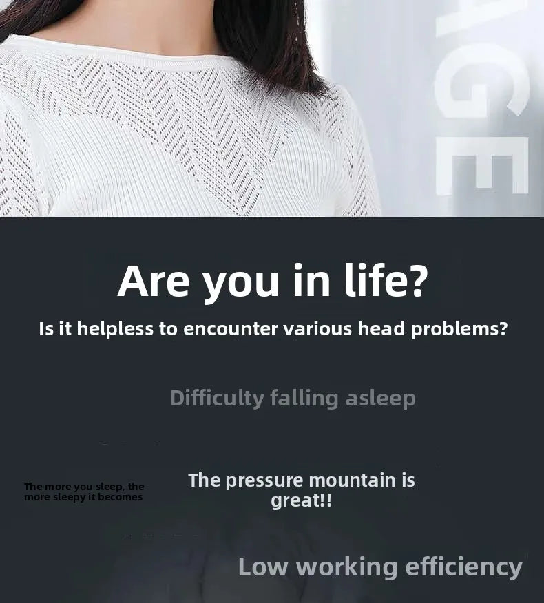 Integrated head and eye massager helmet for scalp and neck therapy to relieve stress and improve sleep quality.