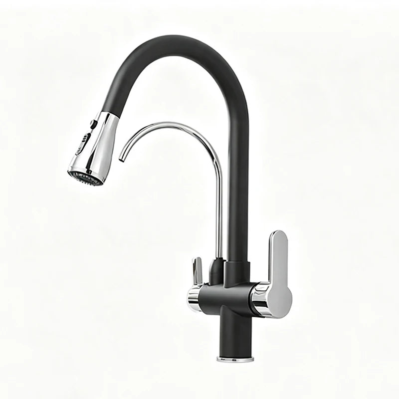 Kitchen Faucet Pull Down Sprayer Dual Handle Stainless Steel Kitchen Tap with Drinking Water Outlet for Water Filter