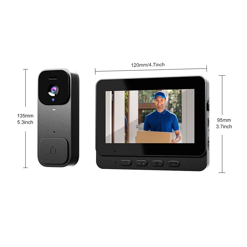 Home Security Smart Video Doorbell 4.3-inch Screen 2-Way Intercom HD Infrared Night Vision Intelligent Visual Wireless Door Bell