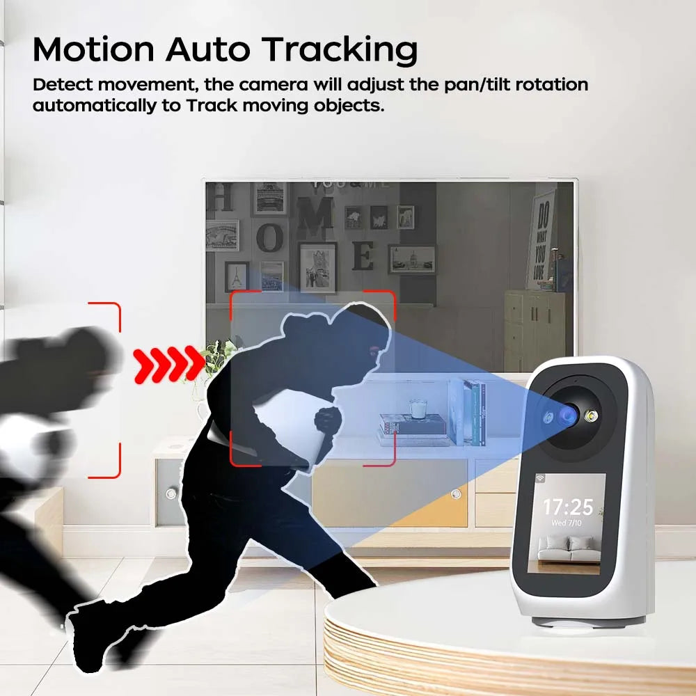 Jooan 3K PTZ IP Camera Video Call with 2.8Inch LED Screen Baby Cry Sound Detection Security Camera AI Tracking Baby Monitor