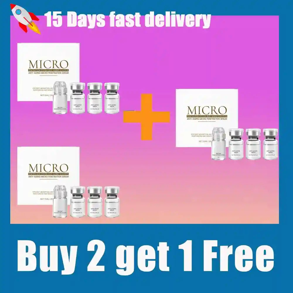 Micro Collagen Anti-Aging Essence Set: 3 packs of hydrating, firming, pore-cleaning facial serum vials in glass bottles.