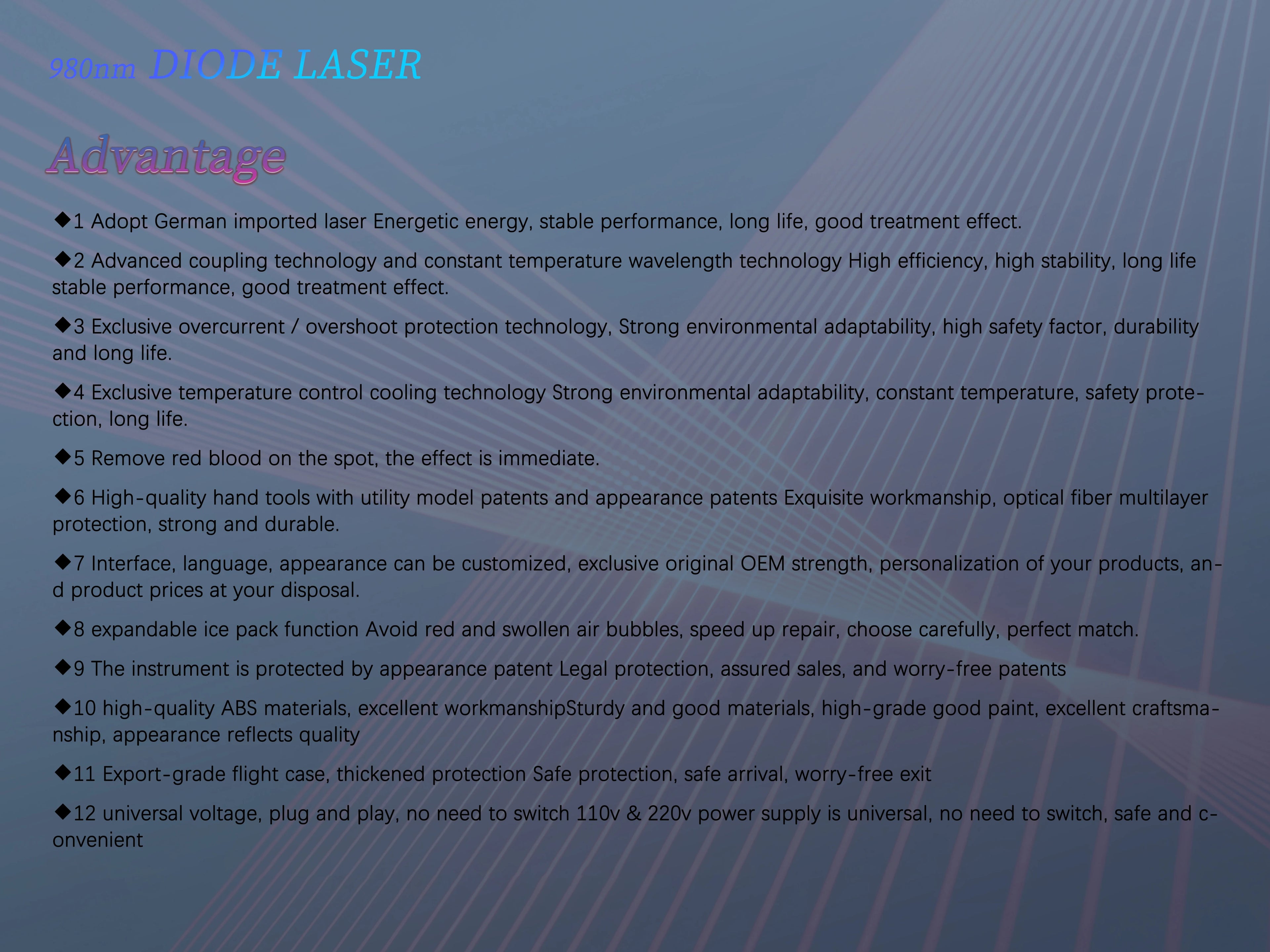 980nm diode laser medical device used for vascular treatments, presented as an informational technical slide.
