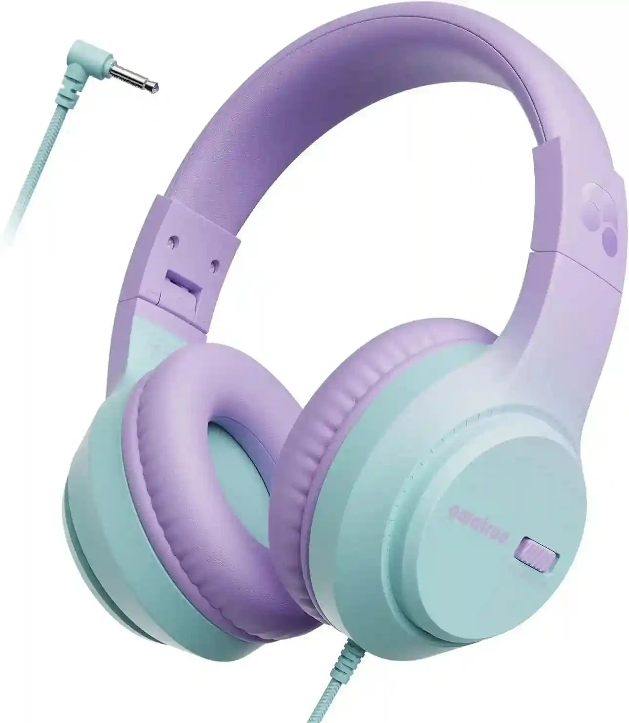 Kids Wired Headphones with Microphone - Comfortable Over-Ear Study Headset PurpleGreen Tidesmit