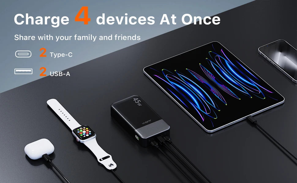 20000mAh Portable Charger - 45W Fast Charging Power Bank with LED Tidesmit