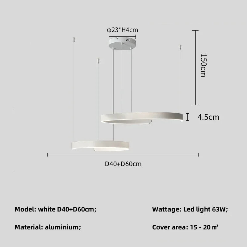 Modern LED Ring Ceiling Chandelier 60cm Black - Minimalist Decor A-white D40 60cm Tidesmit