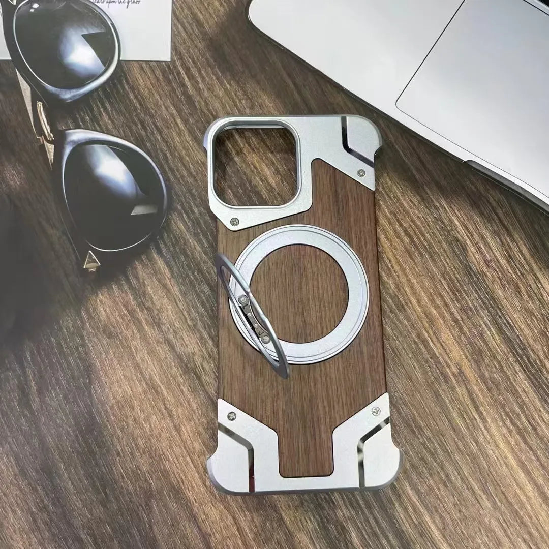 Magnetic Walnut Wood Phone Case for iPhone 16 Pro | Shock-Absorbing Cover Tidesmit