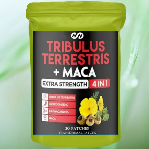 Green 30-patch bag of Ashwagandha and adaptogen transdermal patches for stress relief and energy support.
