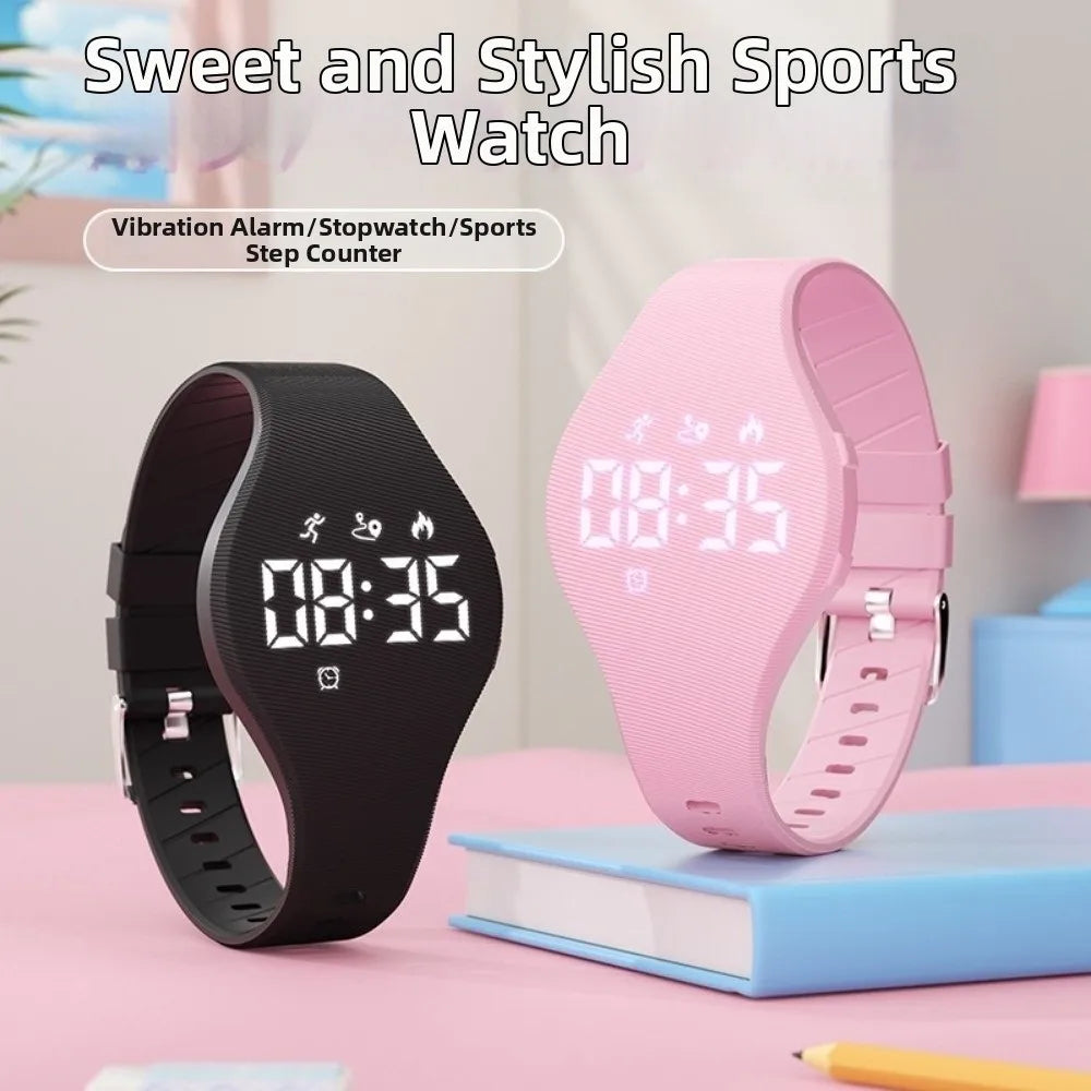 LED Digital Kids Smart Silicone Wristband Waterproof with Running Pedometer Vibrating Alarm Clock Monitor Vibration