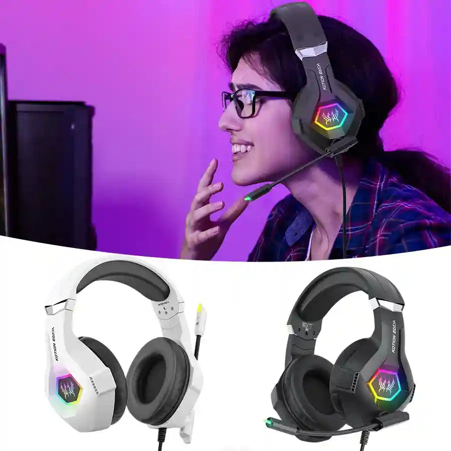 RGB Wired Gaming Headset with Noise Cancelling Mic - Black & White Tidesmit