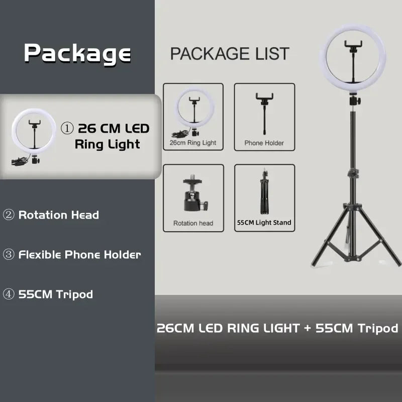 10-Inch LED Ring Light with Adjustable Tripod for Content Creation Tidesmit