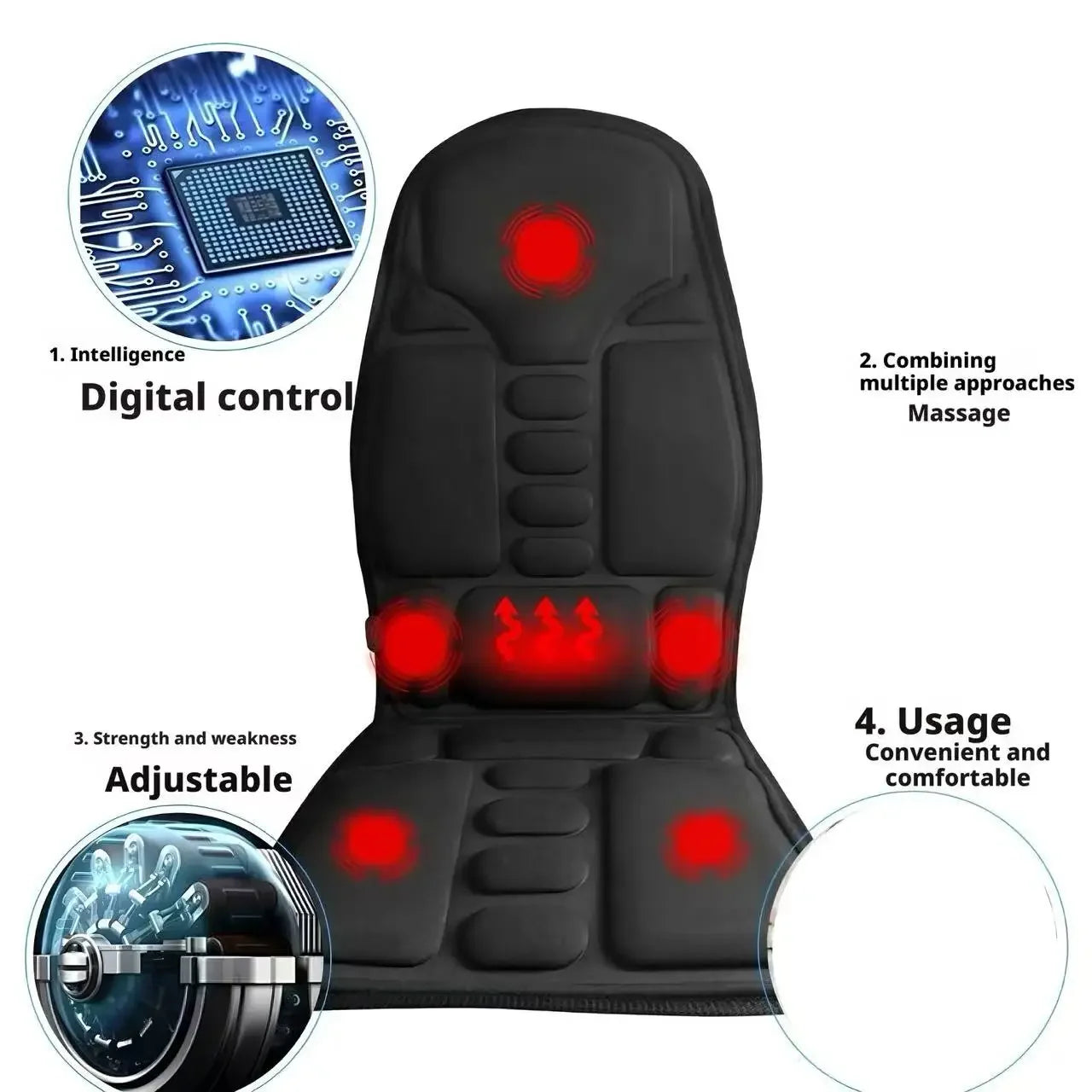 Heated Electric Massage Cushion for Car - Portable Muscle Relief Massage Cushion Tidesmit