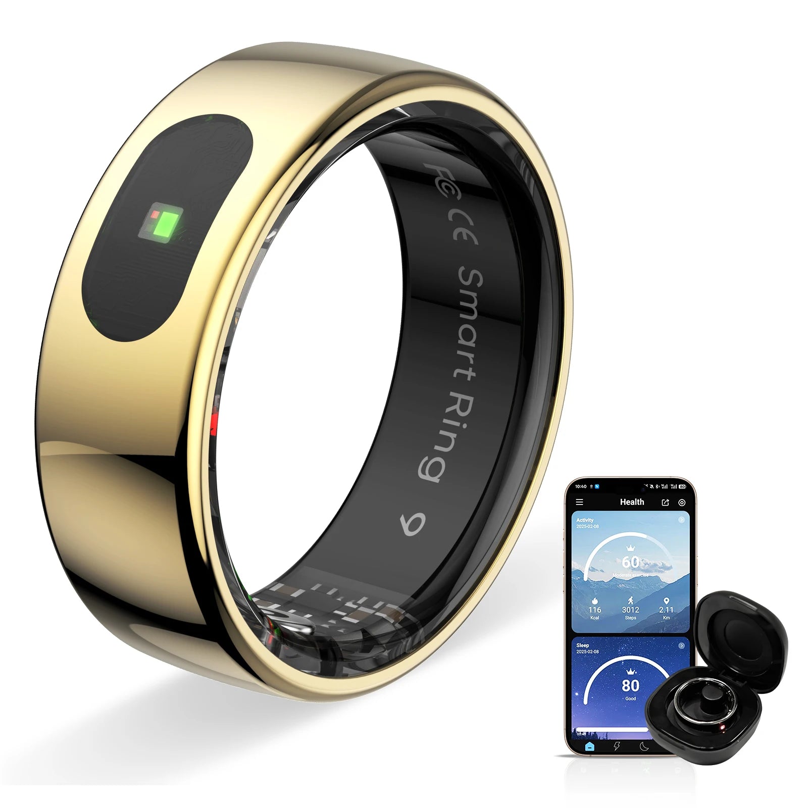 R08 Smart Ring with Charging Case Men Women Health and Sleep Monitor Heart Rate Monitoring 5ATM Waterproof Multi Sport Mode