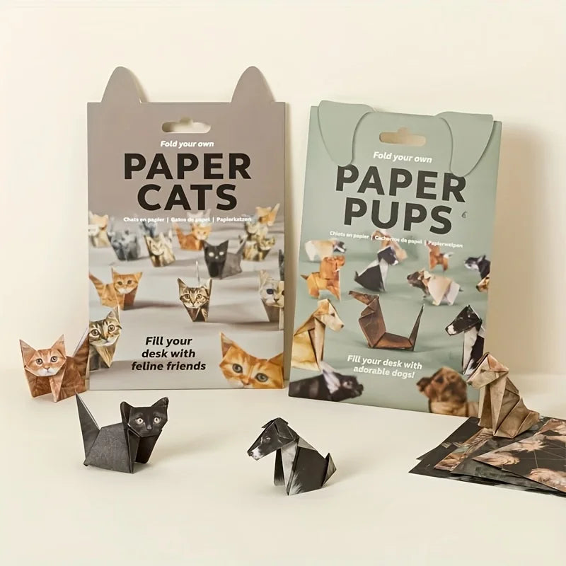 Paper Cats and Pups origami kits for DIY handmade paper craft projects, perfect gifts for pet lovers' home decor.