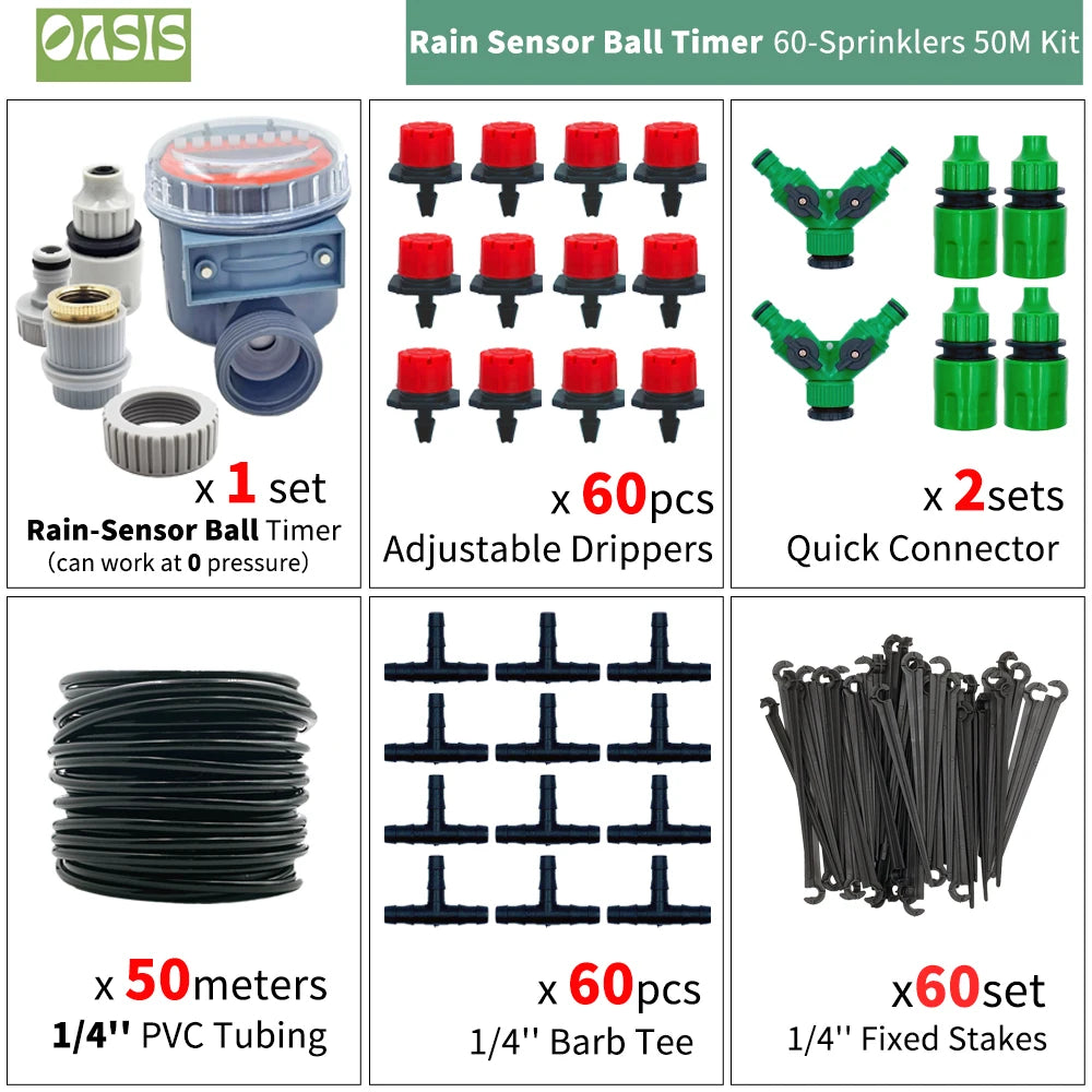 OASIS 50M-5M DIY Drip Irrigation System Automatic Watering Garden Hose Micro Drip Watering Kits with Adjustable Drippers
