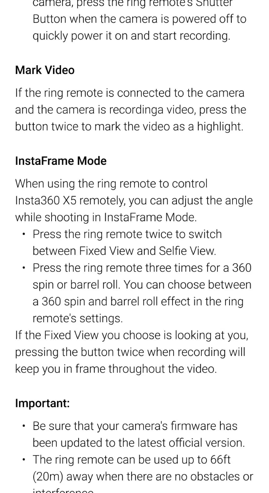 Insta360 Ring Remote Control for X4 and Ace Pro 2 | 20m Range Tidesmit