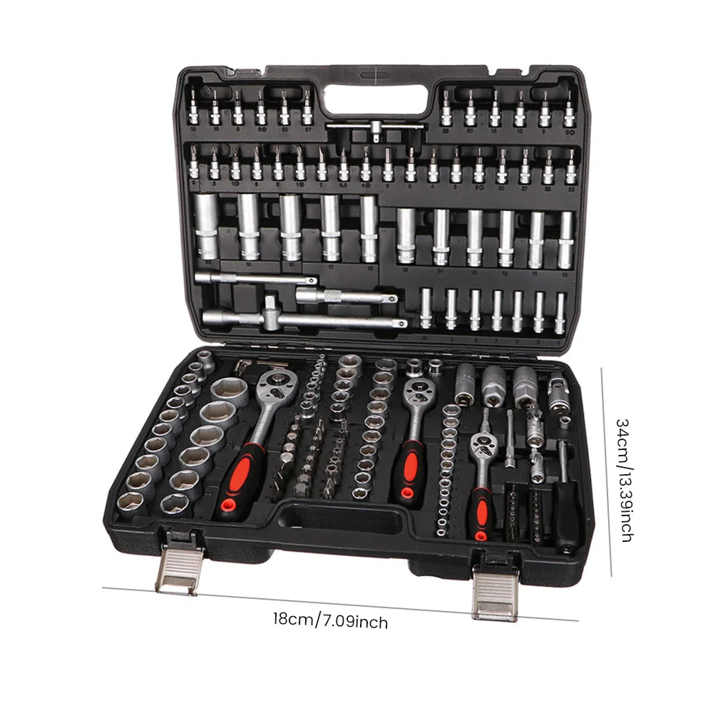 Podofo Ratchet Wrench Tool Kit Socket Set 172pcs with Ratchets in Versatile 172-piece Set Suitable for Any Workshop or Garage