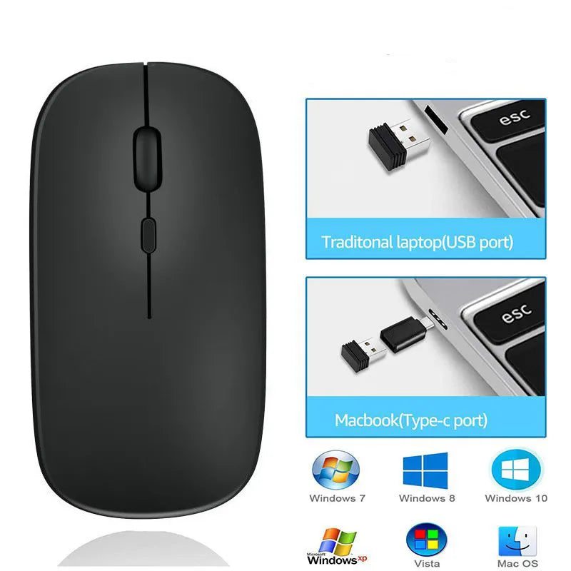 Wireless Mouse with 2.4G Bluetooth-compatible Dual Modes, 1600 DPI Adjustable, Silent Clicking, Portable Ergonomic Laptop Mouse