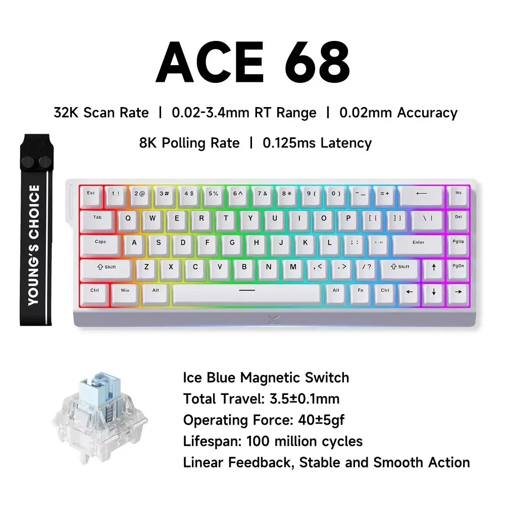 MCHOSE ACE68 Magnetic Keyboard Wired Mechanical Gaming 0.01mm RapidTrigg 8000Hz SOCD/Rs 0.125ms 128K Sampling Rate for Logitech