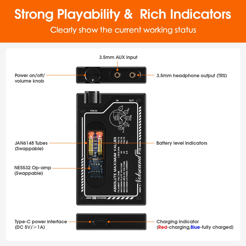 P10 Portable Tube Headphone Amplifier - HiFi Desktop Audio System Tidesmit