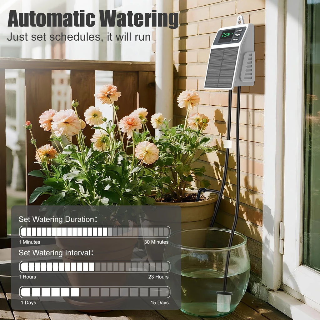 Upgraded Solar Drip Irrigation System Automatic Watering Plants Supplies for Home and Garden Balcony Greenhouse Hanging Plants